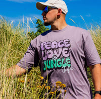 Junglist Network Peace, Love Jungle Graffiti T-shirt in Dusty Lilac