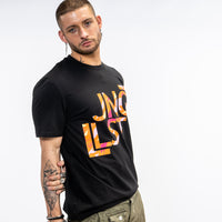 Orange Camo Jnglst Design on Black T Shirt