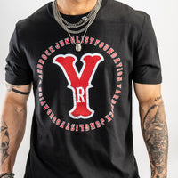 Black Yardrock T Shirt with red vintage print