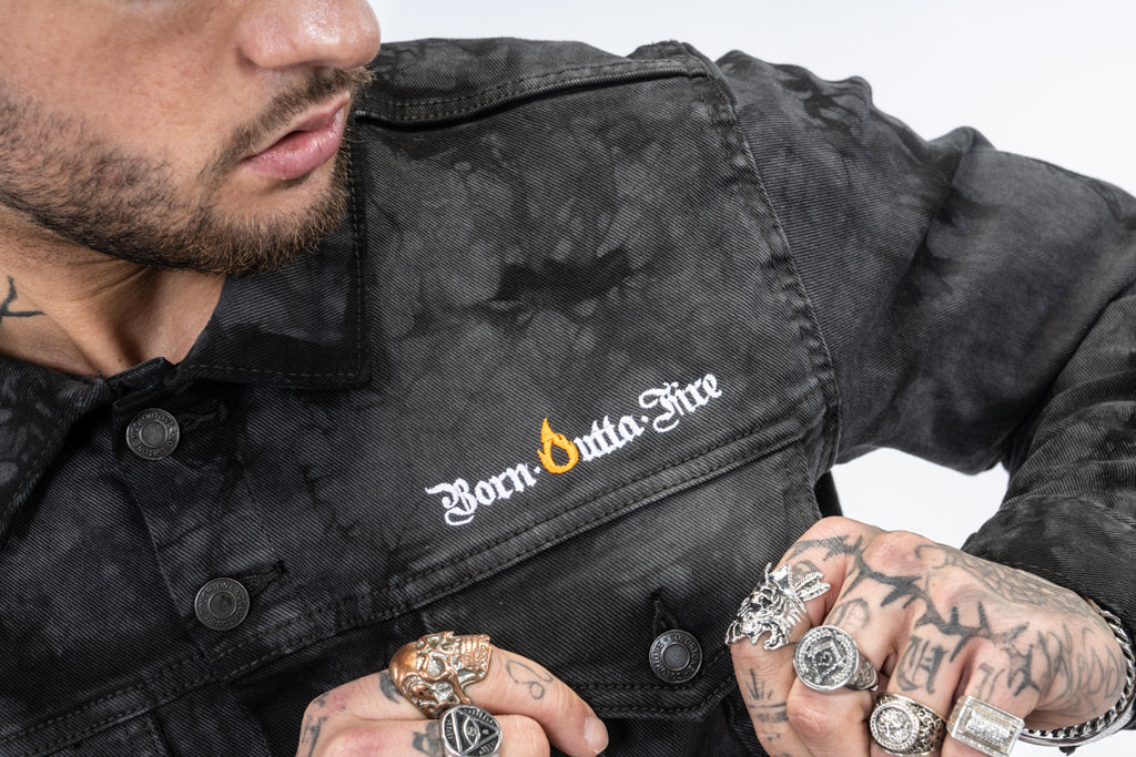 Born Outta Fire Black Hand Tie Dyed Denim Jacket