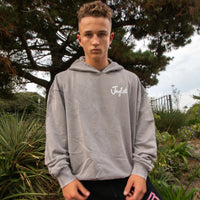 Peace Love Jungle Graffiti Oversized Hoodie - Grey Acid Washed - Front View