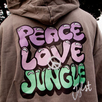 Peace Love Jungle Graffiti Oversized Hoodie - Grey Acid Washed