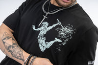 Roman God on Breast of Black T Shirt