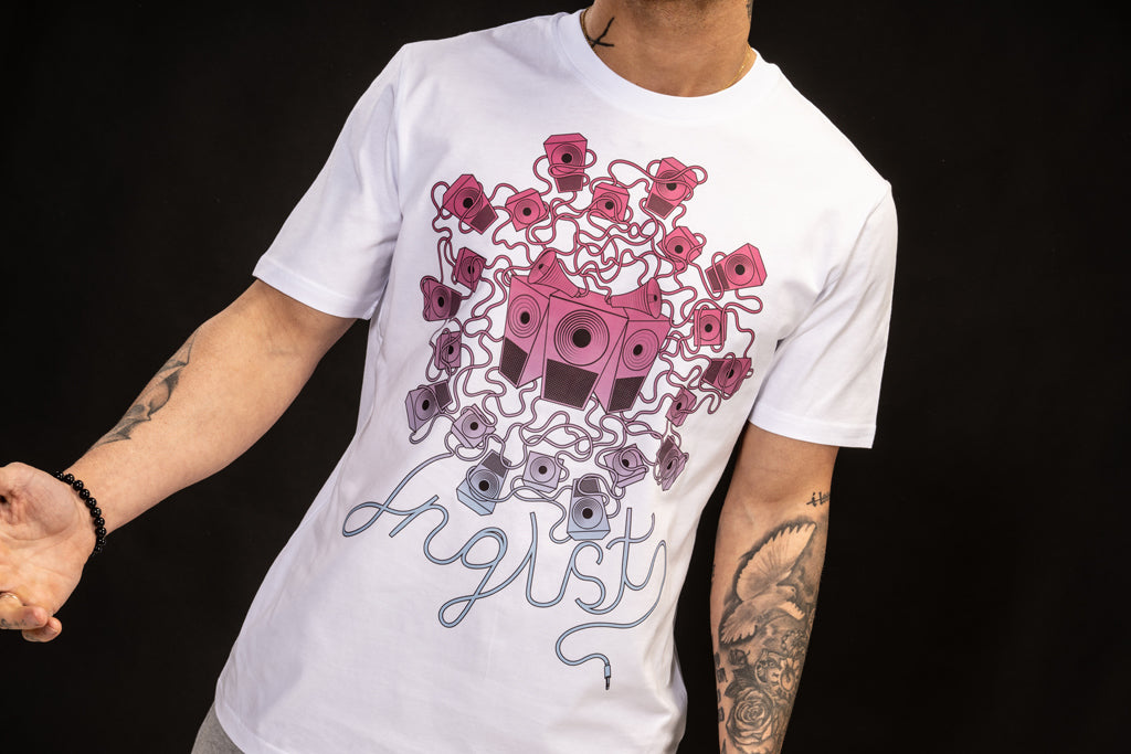 White Junglist Soundsystem T-Shirt with Purple Fade