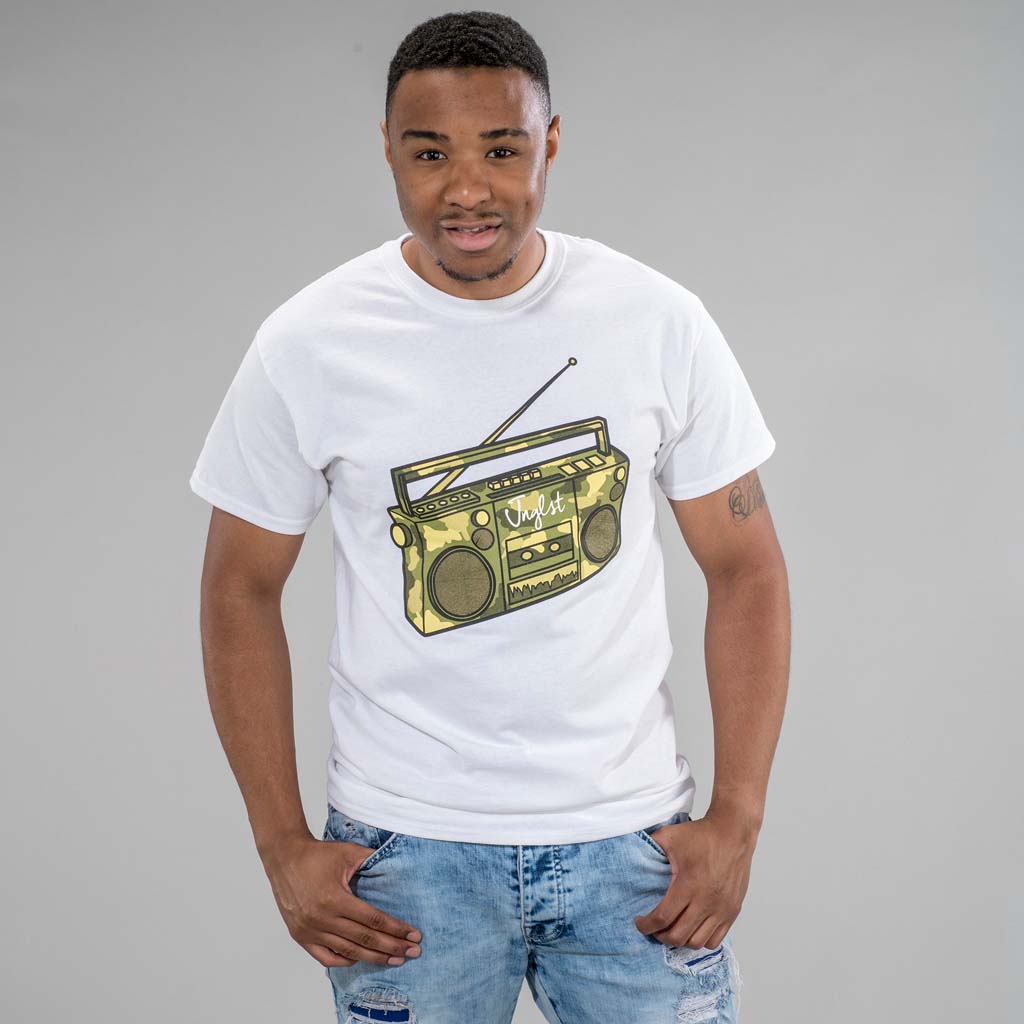 White Ghetto Blaster T-Shirt from front