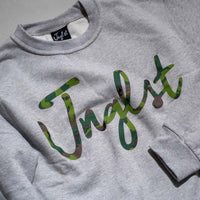 Junglist Script Camo Sweatshirt close up