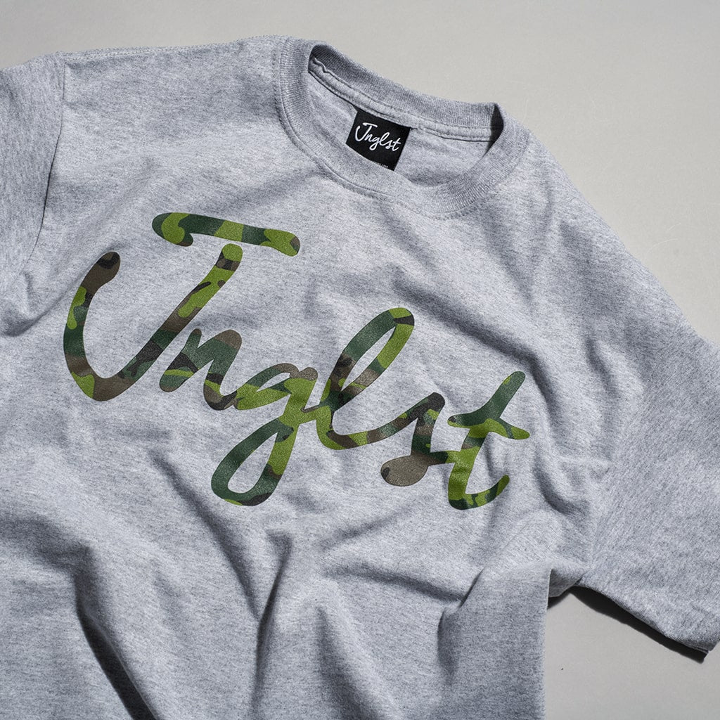 Junglist Camo Screen Print on Grey T Shirt