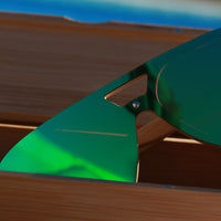 Close Up Of Green Lense and Bamboo Carrycase