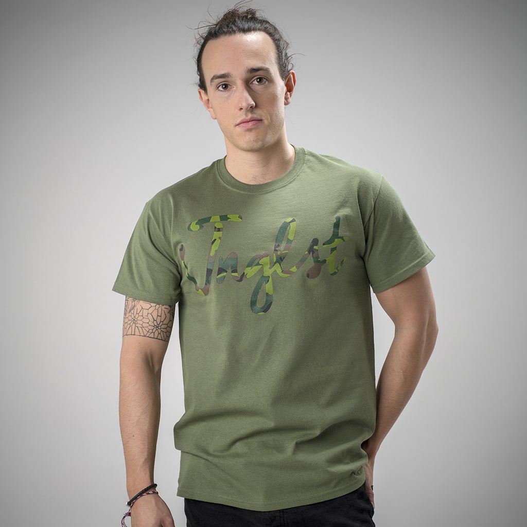 Junglist Clothing Green Camo Script T Shirt