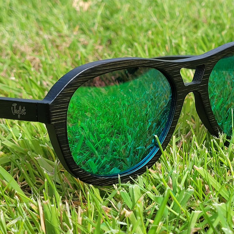 Green Lense Dark Bamboo Sunglasses