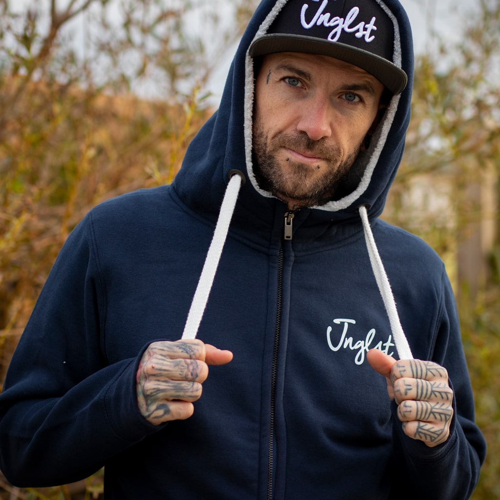 Navy Zip Junglist Hoody with Fleece Lining and Front and Back Raver Design