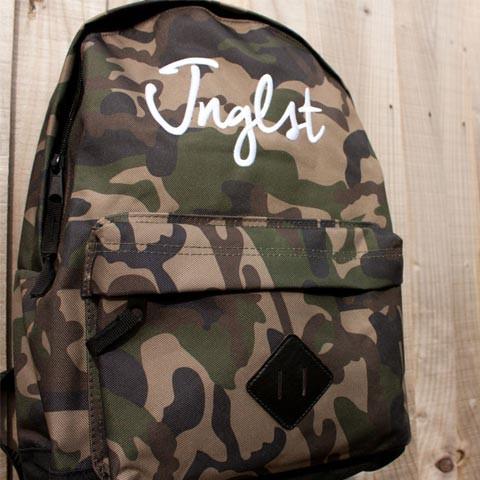 Jnglst Backpack, Camo Green with logo embroidered on the back