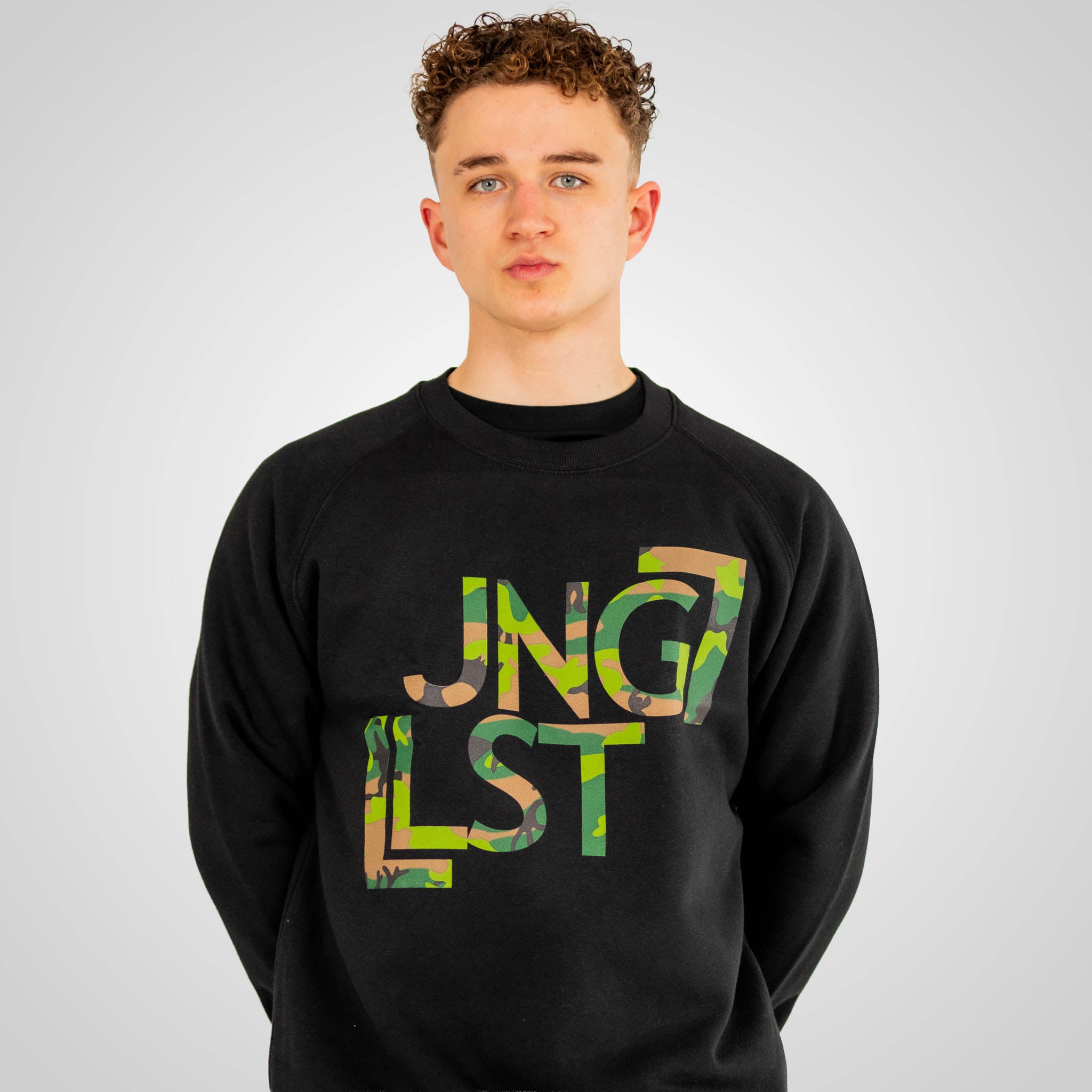 JNGLST camo sweatshirt without vowels