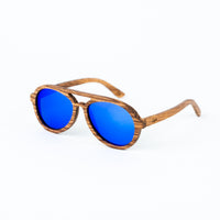 Wooden Tiger Sunglasses with Blue Lenses