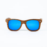 Zebra Wood Sunglasses with Blue Lenses