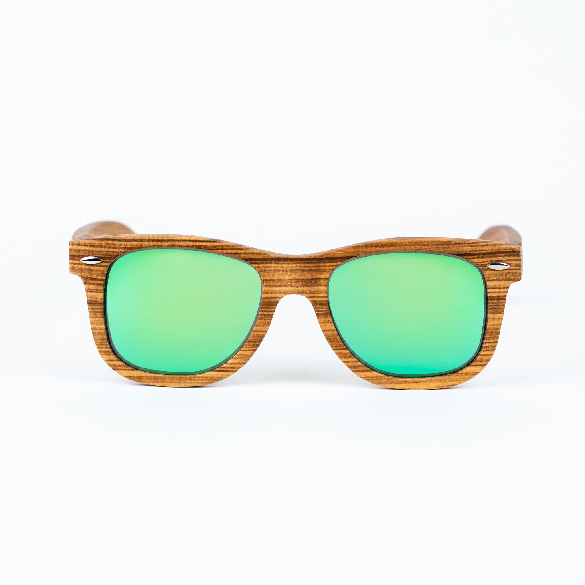 Zebra Wood Sunglasses with Green Lenses
