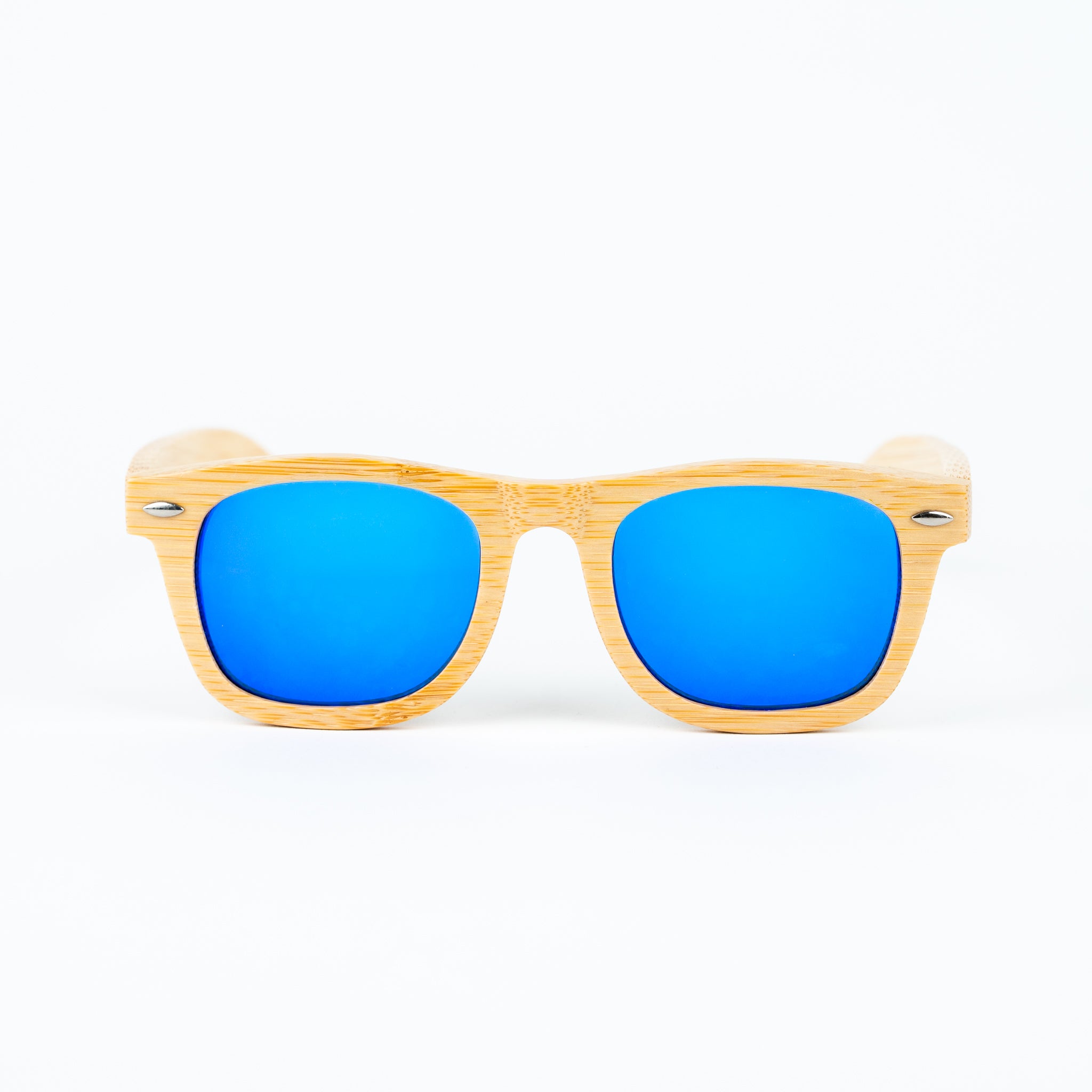 Jnglst Bamboo Rayban Sunglasses with blue lenses
