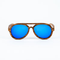 Wooden Tiger Sunglasses with Blue Lenses
