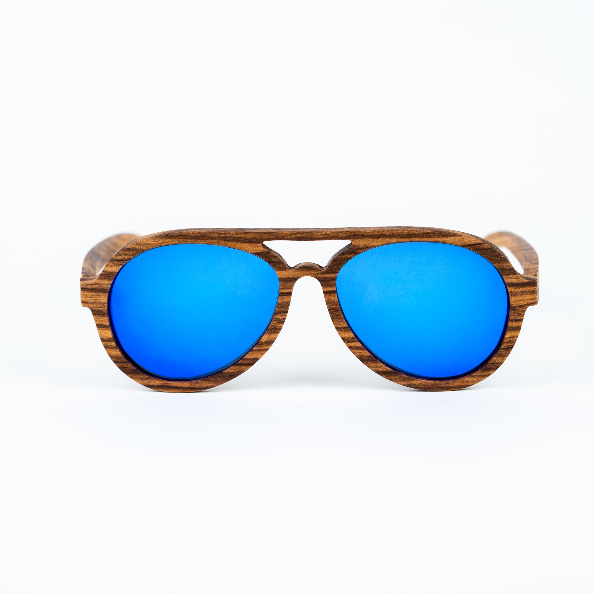 Wooden Tiger Sunglasses with Blue Lenses