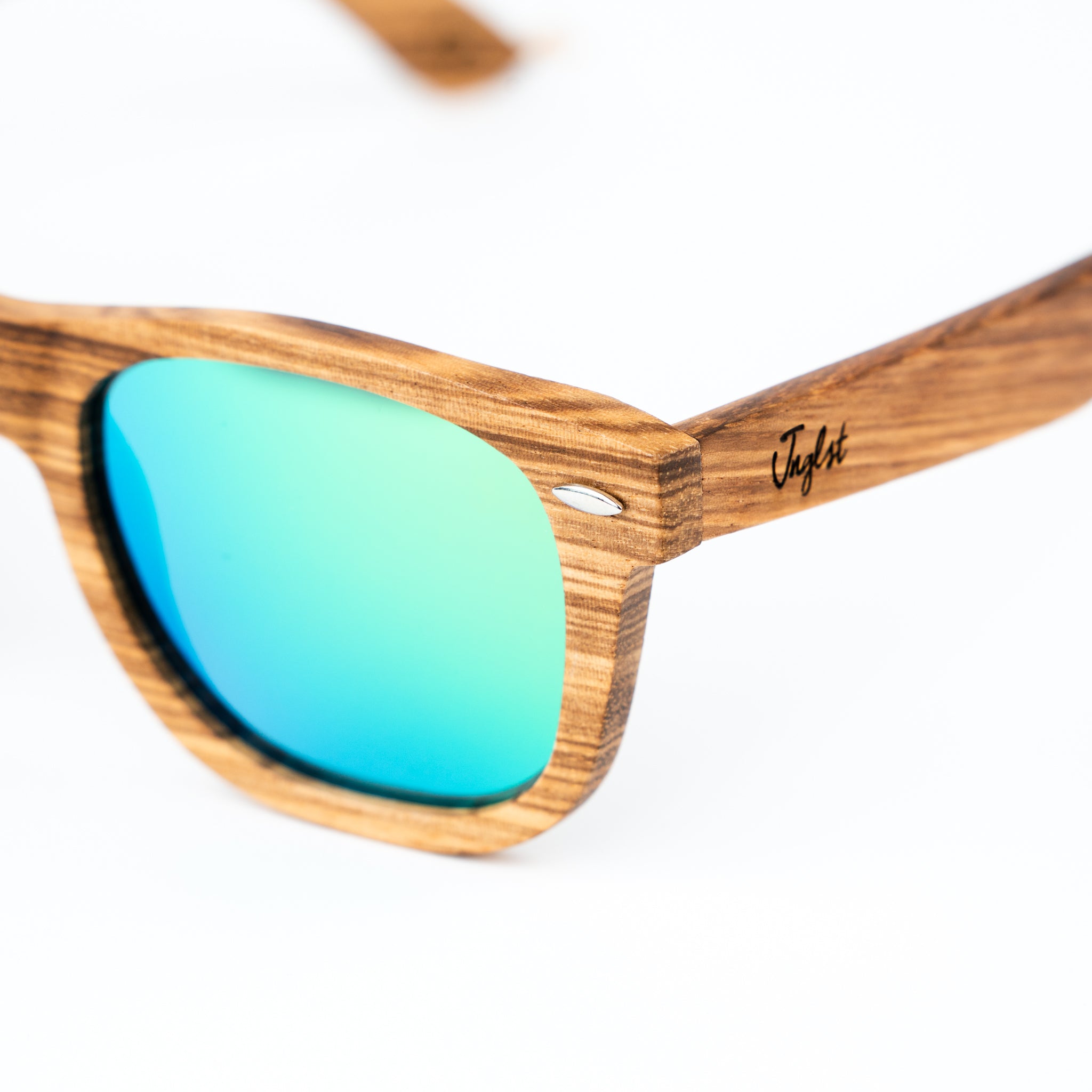 Zebra Wood Sunglasses with Green Lenses