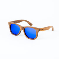 Zebra Wood Sunglasses with Blue Lenses