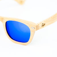 Jnglst Bamboo Rayban Sunglasses with blue lenses