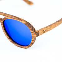 Wooden Tiger Sunglasses with Blue Lenses