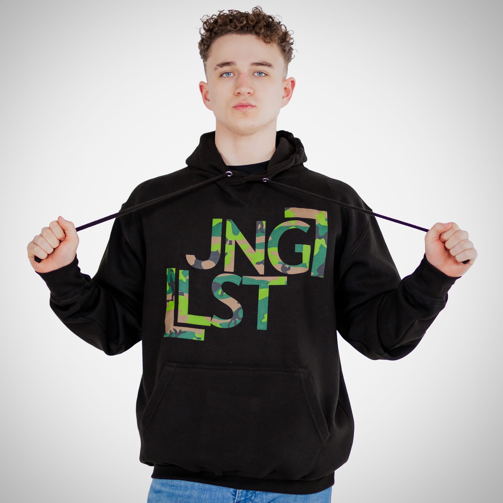 JNGLST Camo On Black Hoodie