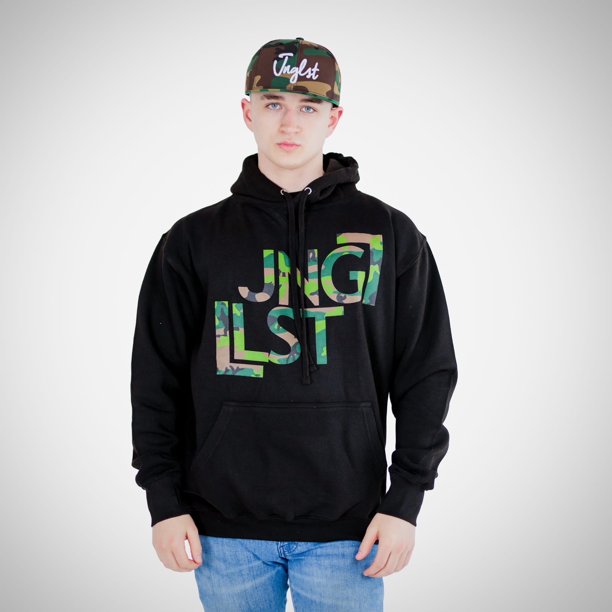 JNGLST Camo On Black Hoodie