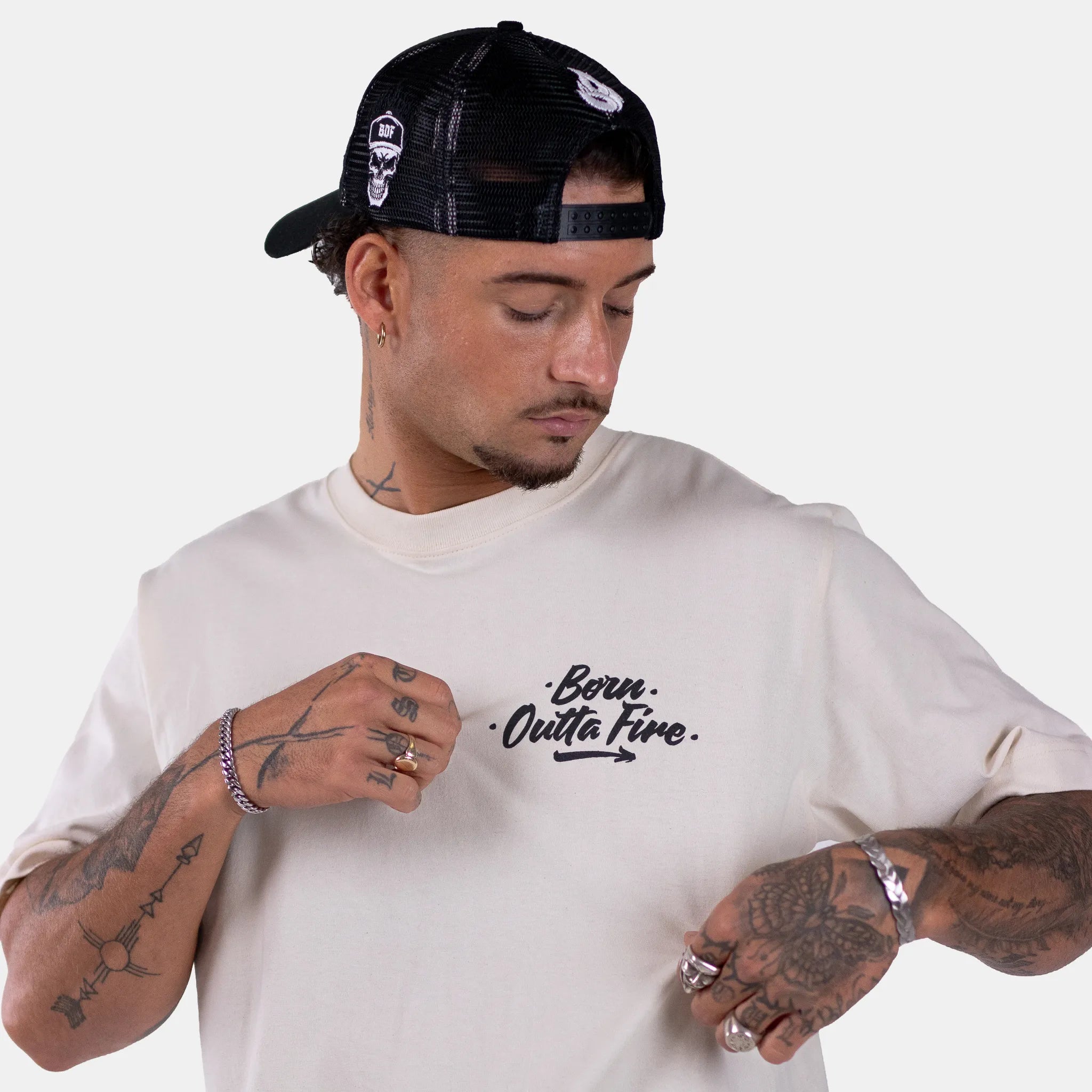 Born Outta Fire BOF Skull T-Shirt - Natural