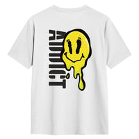 addict drips white t shirt back graphic