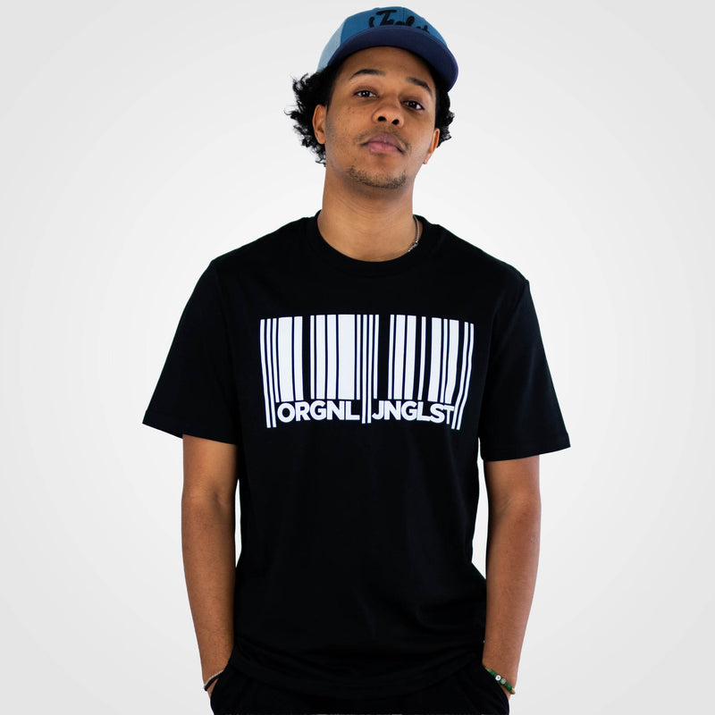 Junglist wearing jnglst barcode t-shirt