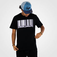 Model wearing a Junglist Barcode t shirt