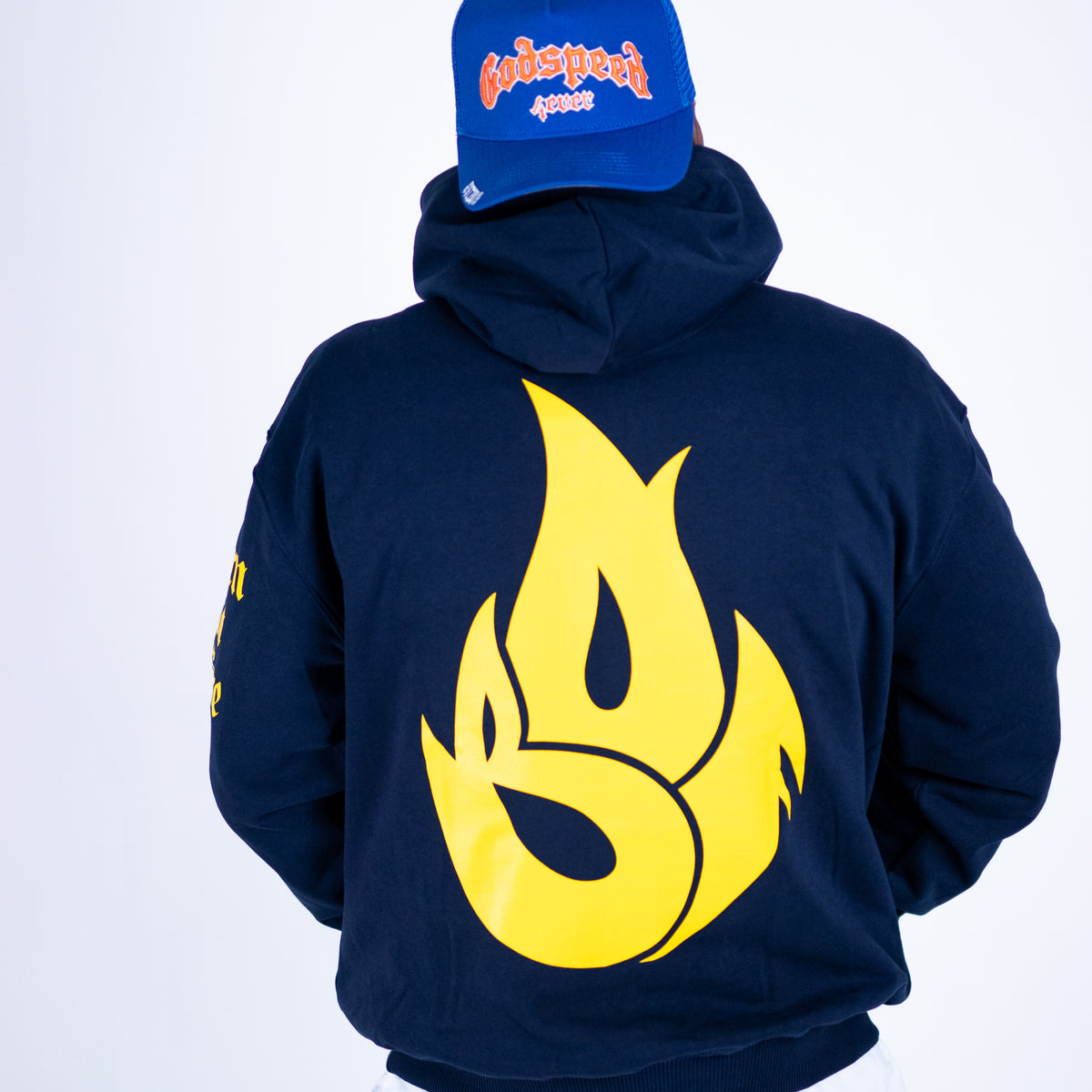 Navy Flame Hoody Born Outta Fire Streetwear back