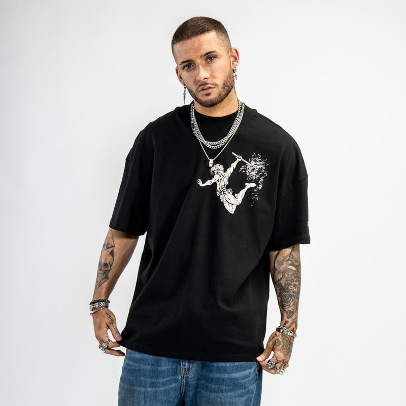 Sand printed oversized black t shirt from Born Outta Fire Streetwear