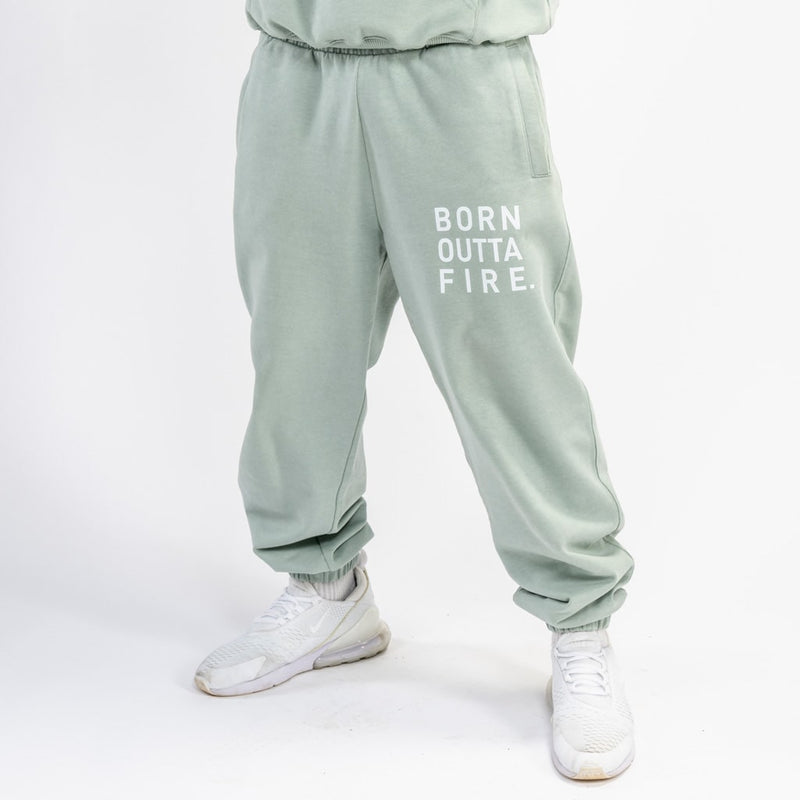 Aloe sage tracksuit joggers made from fine french terry cotton for a luxury feel