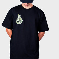 Green Camo Fire Relaxed Fit Black T-Shirt