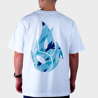 Blue Camo Fire Relaxed Fit White T-Shirt
