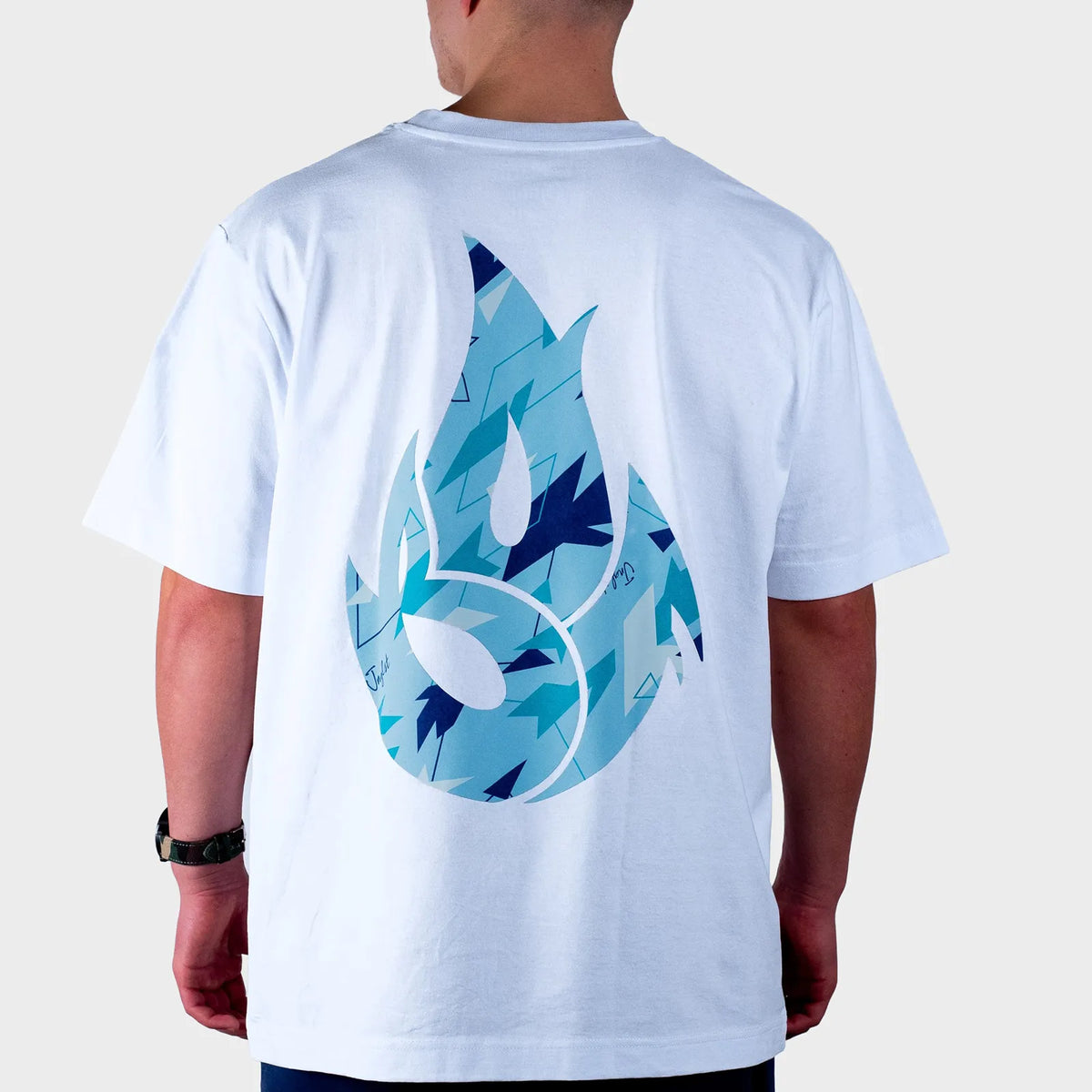 Blue Camo Fire Relaxed Fit White T-Shirt