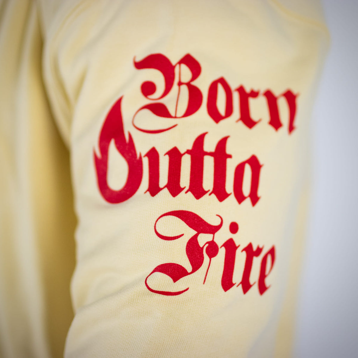 Born Outta Fire Hoody with Crimson Flame arm text
