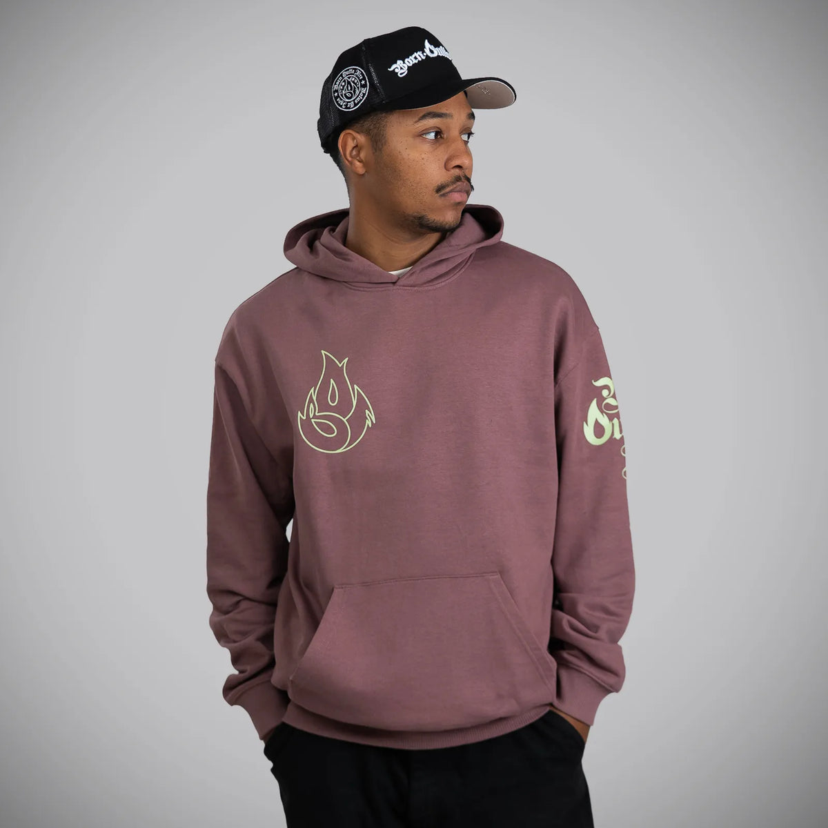 Born Outta Fire Drum and Bass Hoody Coffee Colour Model