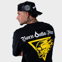Born Outta Fire Flaming Skull Black T-Shirt - Black/Yellow