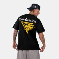 Born Outta Fire Flaming Skull Front Emblem T-Shirt Black/Yellow