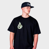 Green Camo Fire Relaxed Fit Black T-Shirt
