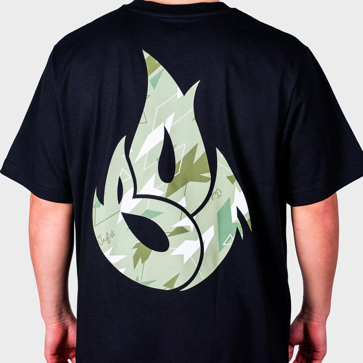 Green Camo Fire Relaxed Fit Black T-Shirt