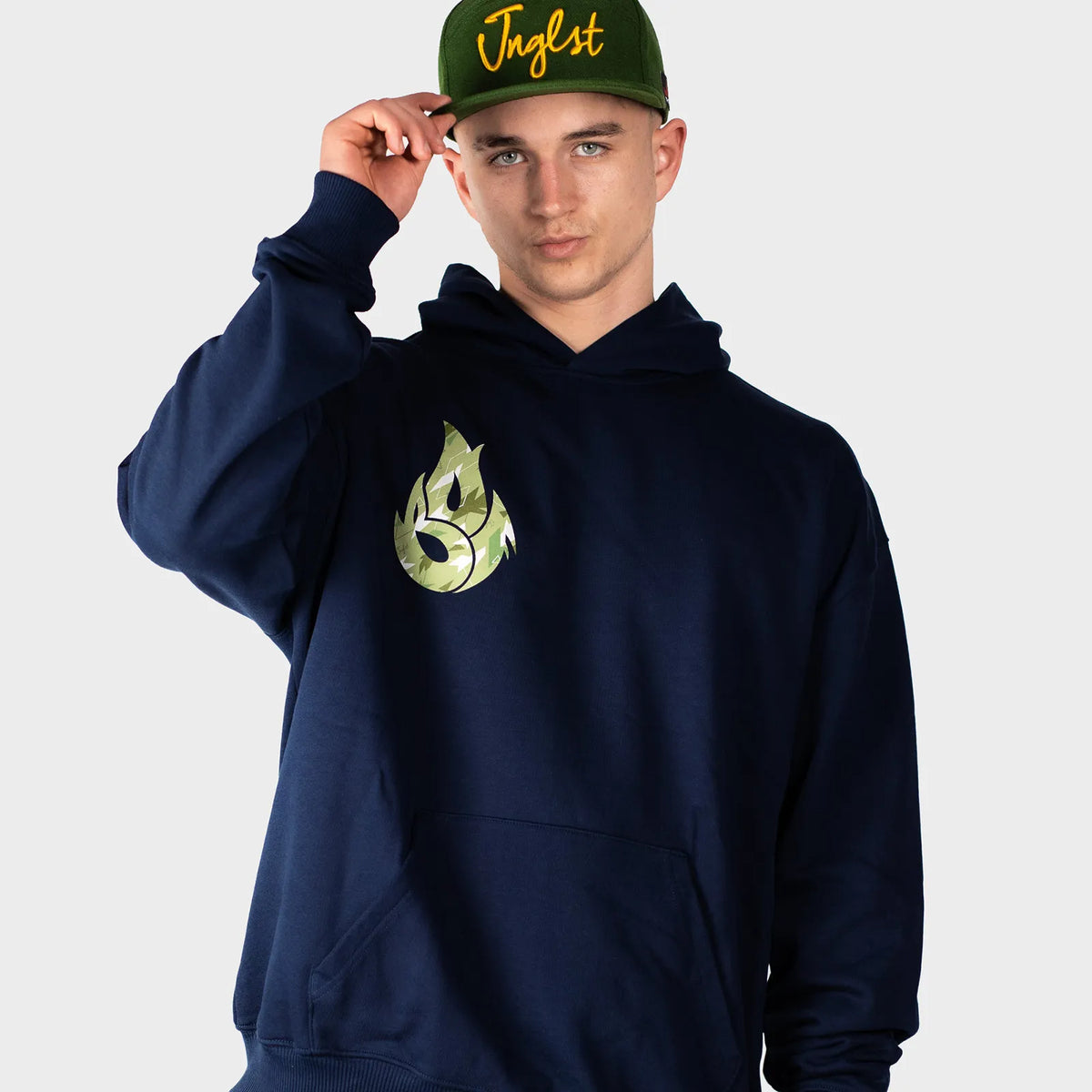 Green Camo Fire Navy Hoody