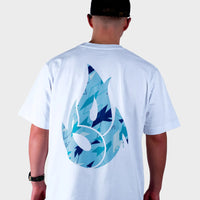 Blue Camo Fire Relaxed Fit White T-Shirt