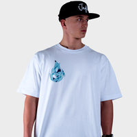 Blue Camo Fire Relaxed Fit White T-Shirt