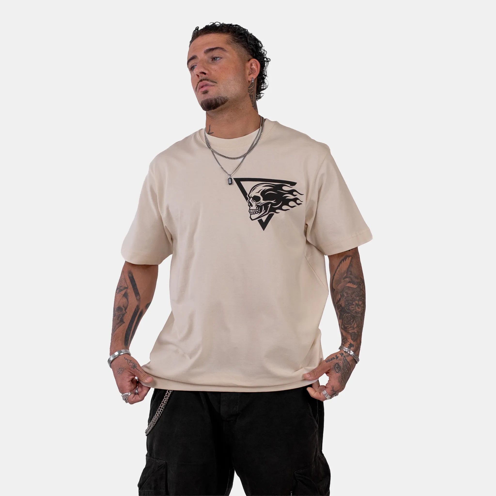 Born Outta Fire Flaming Skull T-Shirt - Natural