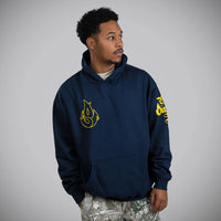 Born Outta Fire Yellow Flame On Navy Hoody Front print